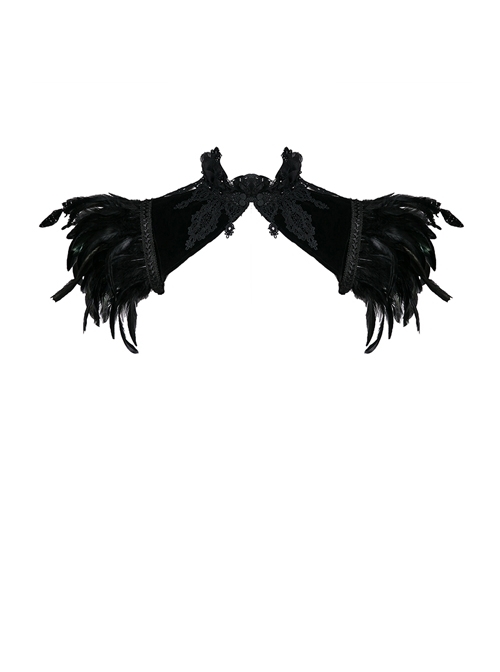Gothic Two Ways To Wear Gorgeous Black Feather Lace Velvet Splicing Stand Collar Capelet