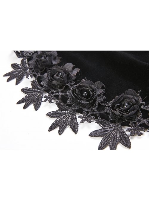 Gothic Trumpet Sleeve Black Velvet Lace Frill Stand Collar Capelet