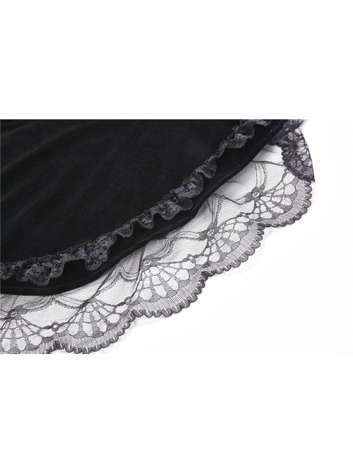 Gothic Trumpet Sleeve Black Velvet Lace Frill Stand Collar Capelet