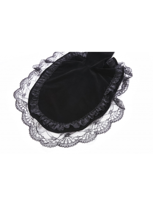 Gothic Trumpet Sleeve Black Velvet Lace Frill Stand Collar Capelet