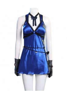 Final Fantasy VII Remake Tifa Lockhart Blue Sexy Backless Dress Halloween Cosplay Costume Blue Dress