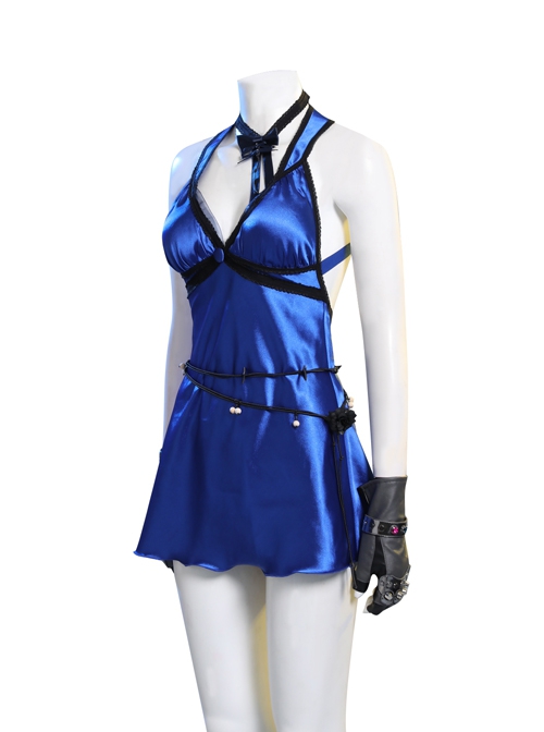 Final Fantasy VII Remake Tifa Lockhart Blue Sexy Backless Dress Halloween Cosplay Costume Blue Dress
