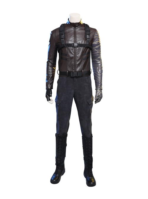 The Falcon And The Winter Soldier Winter Soldier Bucky Barnes Brown Jacket Set Halloween Cosplay Costume Black Bottoming Top