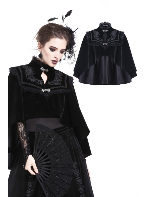 Gothic Embroidery Collar Elegant Black Velvet Cape