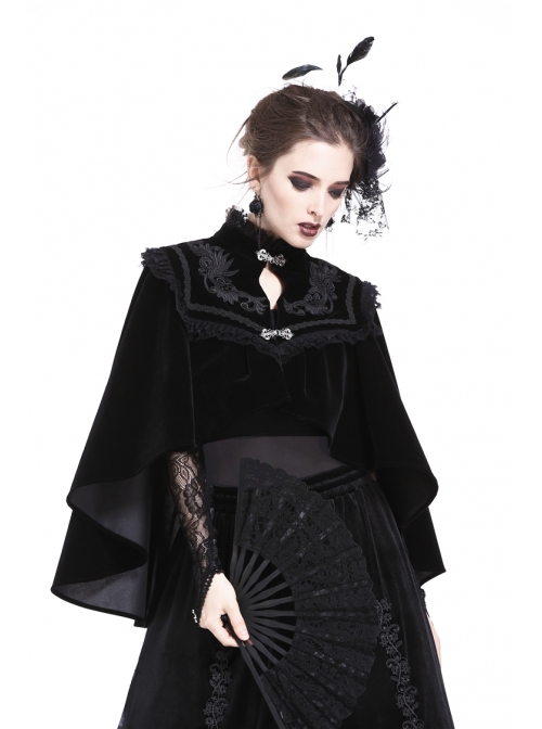 Gothic Embroidery Collar Elegant Black Velvet Cape