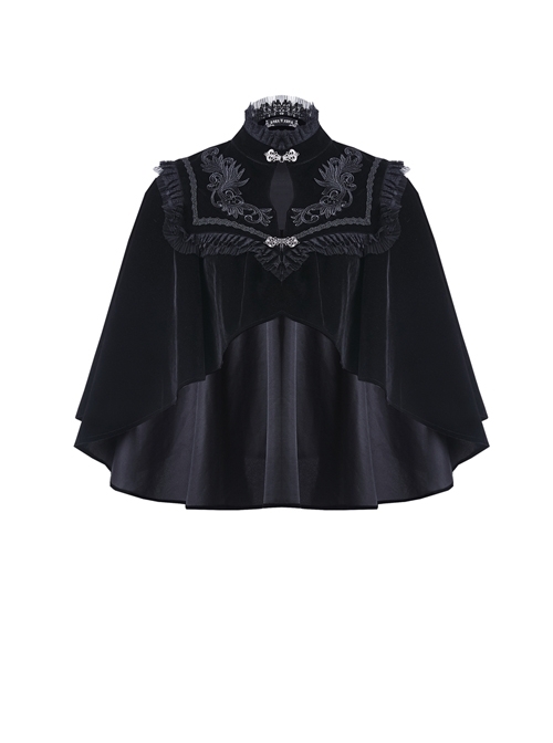 Gothic Embroidery Collar Elegant Black Velvet Cape