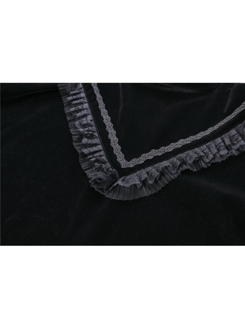 Gothic Embroidery Collar Elegant Black Velvet Cape