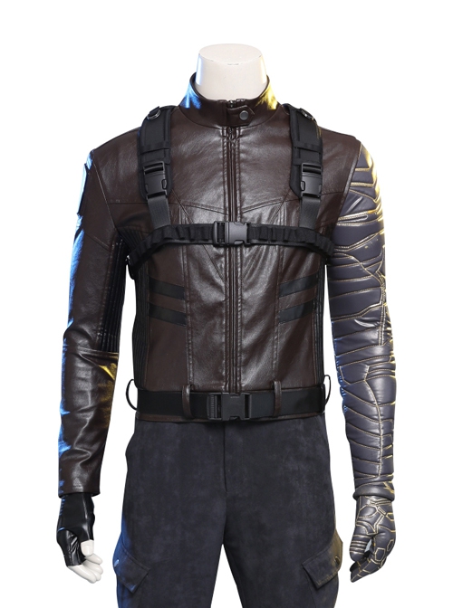 The Falcon And The Winter Soldier Winter Soldier Bucky Barnes Brown Jacket Set Halloween Cosplay Costume Brown One Arm Jacket