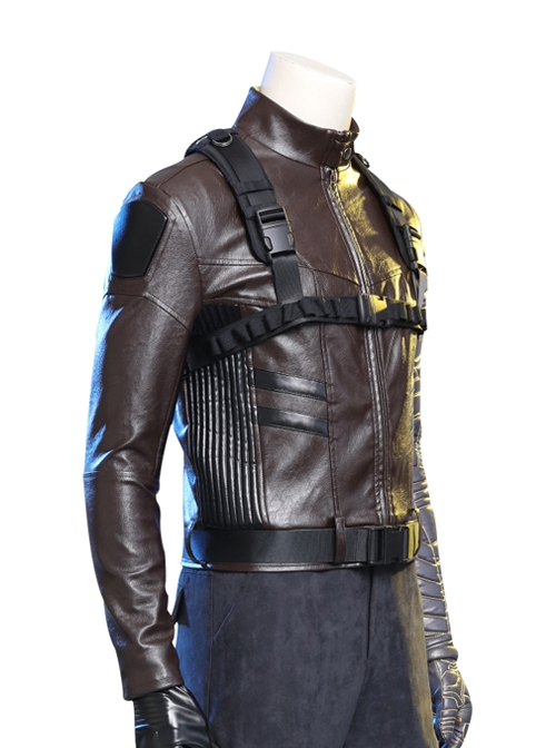The Falcon And The Winter Soldier Winter Soldier Bucky Barnes Brown Jacket Set Halloween Cosplay Costume Brown One Arm Jacket