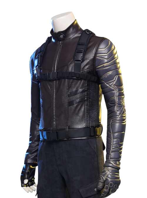 The Falcon And The Winter Soldier Winter Soldier Bucky Barnes Brown Jacket Set Halloween Cosplay Costume Brown One Arm Jacket