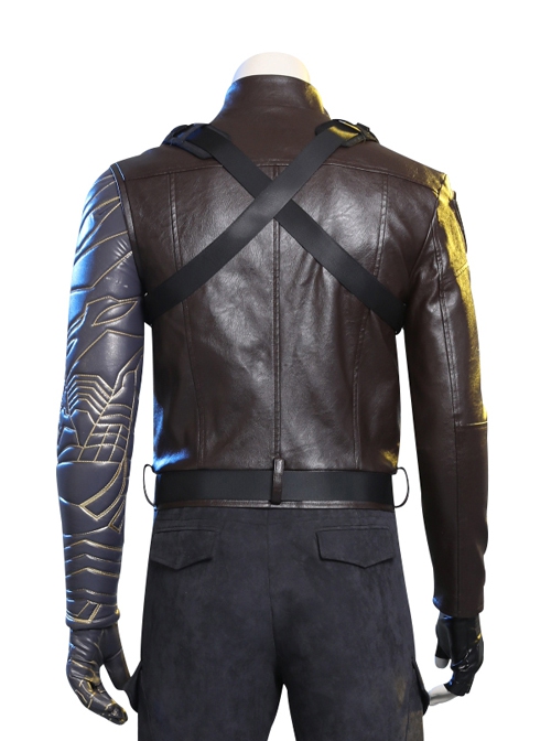 The Falcon And The Winter Soldier Winter Soldier Bucky Barnes Brown Jacket Set Halloween Cosplay Costume Brown One Arm Jacket