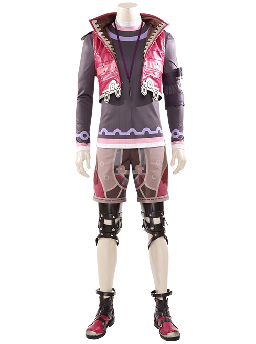 Xenoblade Chronicles Shulk Pink Vest Jacket Set Halloween Cosplay Costume Shorts