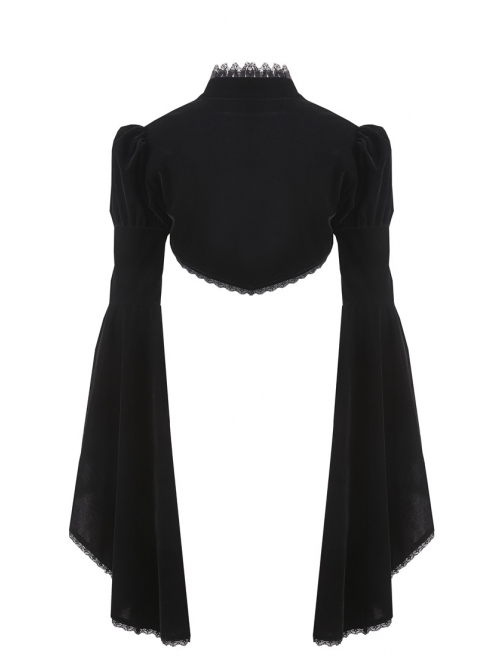 Stand Collar Black Lace Splicing Velvet Bell Sleeves Gothic Shoulder Cape