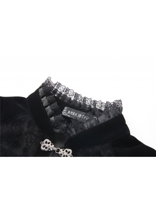 Stand Collar Black Lace Splicing Velvet Bell Sleeves Gothic Shoulder Cape