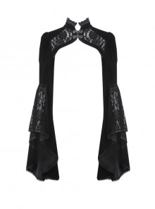 Stand Collar Black Lace Splicing Velvet Bell Sleeves Gothic Shoulder Cape