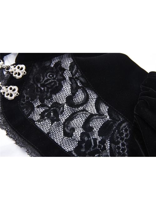 Stand Collar Black Lace Splicing Velvet Bell Sleeves Gothic Shoulder Cape