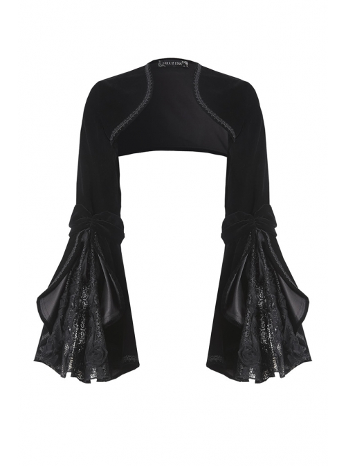 Gothic Black Velvet Long Sleeve Shoulder Cape