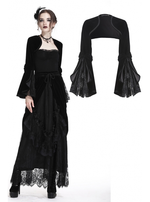 Gothic Black Velvet Long Sleeve Shoulder Cape