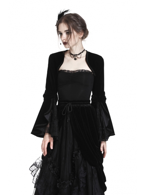 Gothic Black Velvet Long Sleeve Shoulder Cape