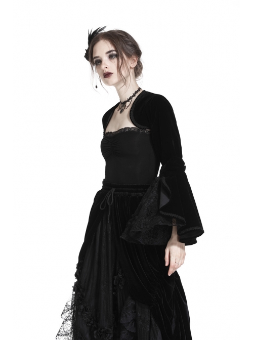 Gothic Black Velvet Long Sleeve Shoulder Cape