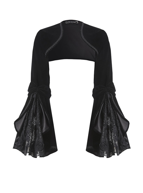 Gothic Black Velvet Long Sleeve Shoulder Cape
