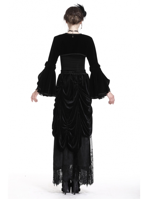 Gothic Black Velvet Long Sleeve Shoulder Cape