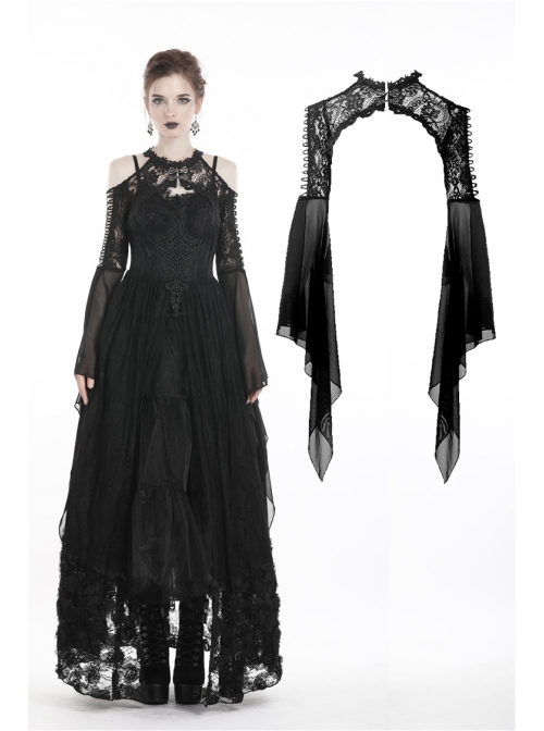 Gothic Black Sexy Hollow Out Lace Splicing Tulle Shoulder Cape