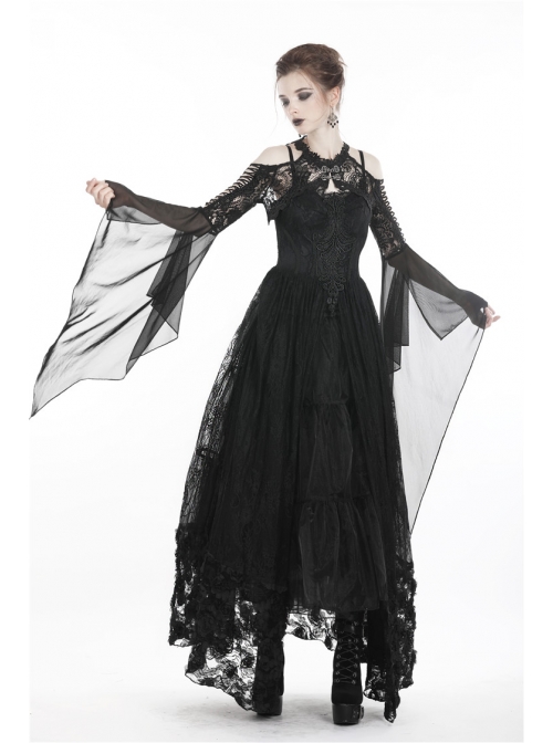 Gothic Black Sexy Hollow Out Lace Splicing Tulle Shoulder Cape