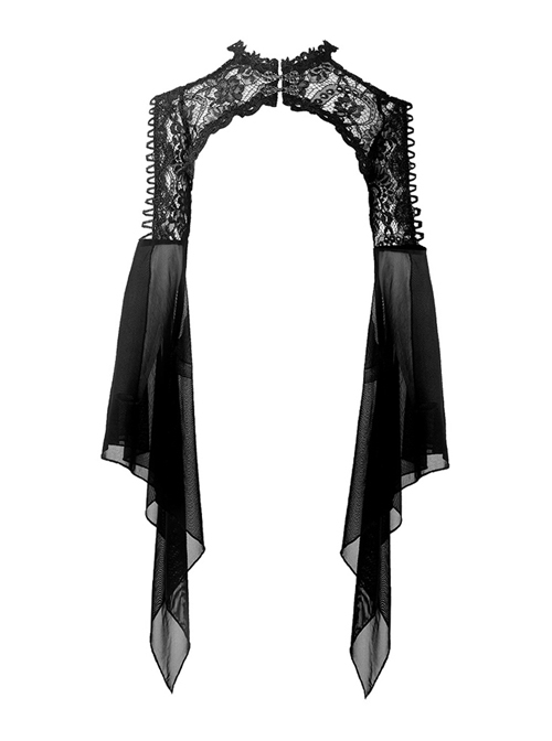 Gothic Black Sexy Hollow Out Lace Splicing Tulle Shoulder Cape