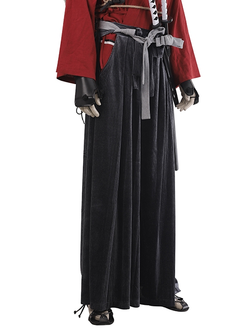 Ghost Of Tsushima Jin Sakai Red Samurai Suit Halloween Cosplay Costume Black Trousers