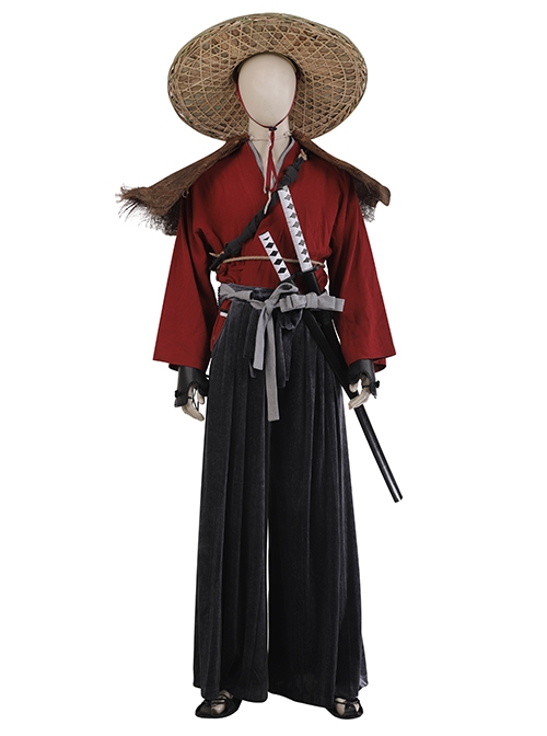 Ghost Of Tsushima Jin Sakai Red Samurai Suit Halloween Cosplay Accessories Black Shoes