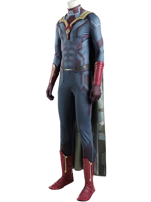 Avengers Age Of Ultron Vision Blue Bodysuit Battle Suit Halloween Cosplay Costume Cloak