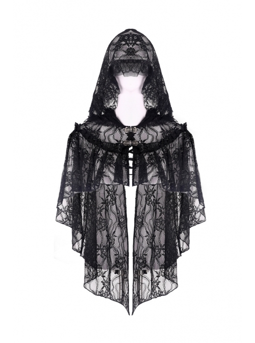 Black Embroidery Lace Gothic Gorgeous Hooded Cape