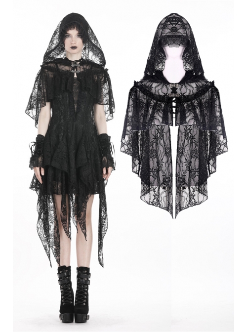 Black Embroidery Lace Gothic Gorgeous Hooded Cape