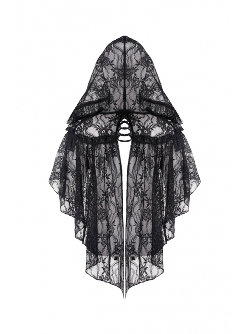 Black Embroidery Lace Gothic Gorgeous Hooded Cape