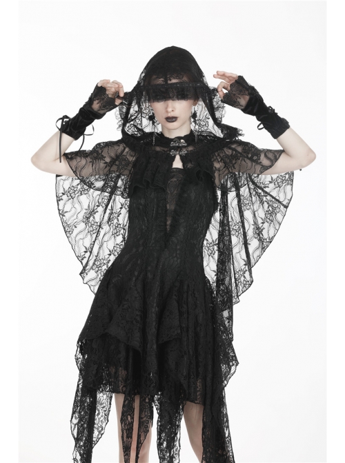 Black Embroidery Lace Gothic Gorgeous Hooded Cape