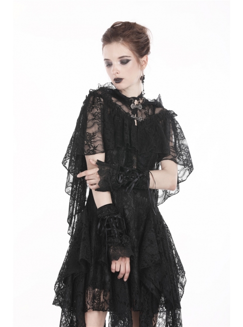 Black Embroidery Lace Gothic Gorgeous Hooded Cape
