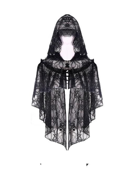 Black Embroidery Lace Gothic Gorgeous Hooded Cape
