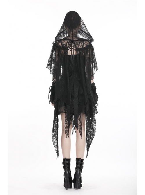 Black Embroidery Lace Gothic Gorgeous Hooded Cape