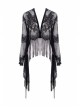 Gothic Black Hollow-out Embroidery Tassel Kimono Sleeves Tie-up Cape