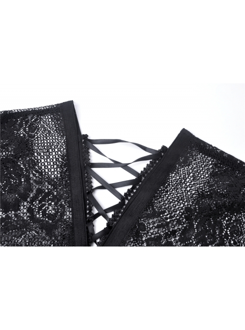 Gothic Black Hollow-out Embroidery Tassel Kimono Sleeves Tie-up Cape