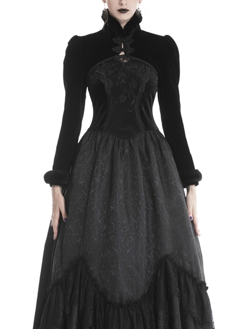 Gothic Plush Stand Collar Long Sleeve Black Warm Slim Shoulder Cape