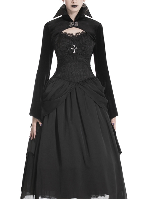 Vampire Queen Stand Collar Bat Big Sleeves Gothic Black Velvet Shoulder Cape