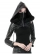 Punk Black PU Leather Zipper Masked Hooded Long Sleeve Shoulder Cape