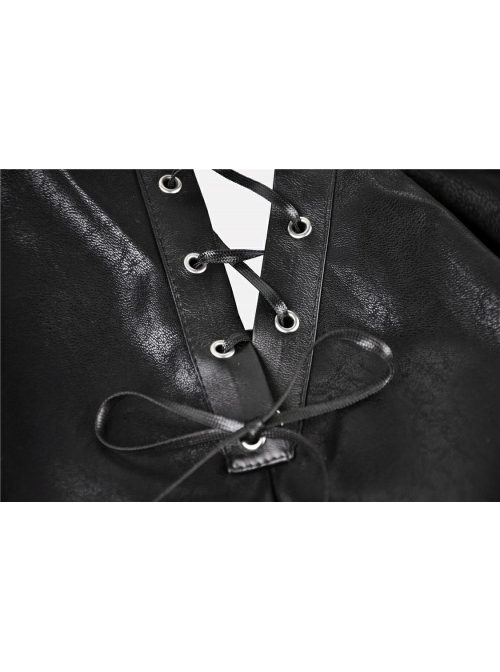 Punk Black PU Leather Zipper Masked Hooded Long Sleeve Shoulder Cape