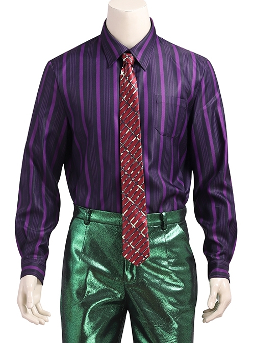 Gotham Season 5 The Joker Purple Coat Green Suit Halloween Cosplay Costume Purple Striped Shirt