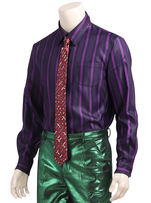 joker purple dress shirt Gotham Season 5 The Joker Purple Coat Green Suit Halloween Cosplay Costume  Purple Striped Shirt
