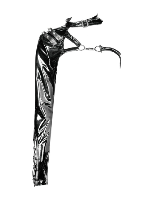 Punk Shining PU Leather One Shoulder Rivet Decoration Long Sleeve Halter Cape
