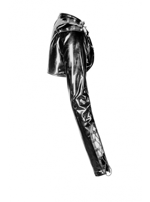 Punk Shining PU Leather One Shoulder Rivet Decoration Long Sleeve Halter Cape
