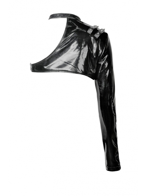 Punk Shining PU Leather One Shoulder Rivet Decoration Long Sleeve Halter Cape